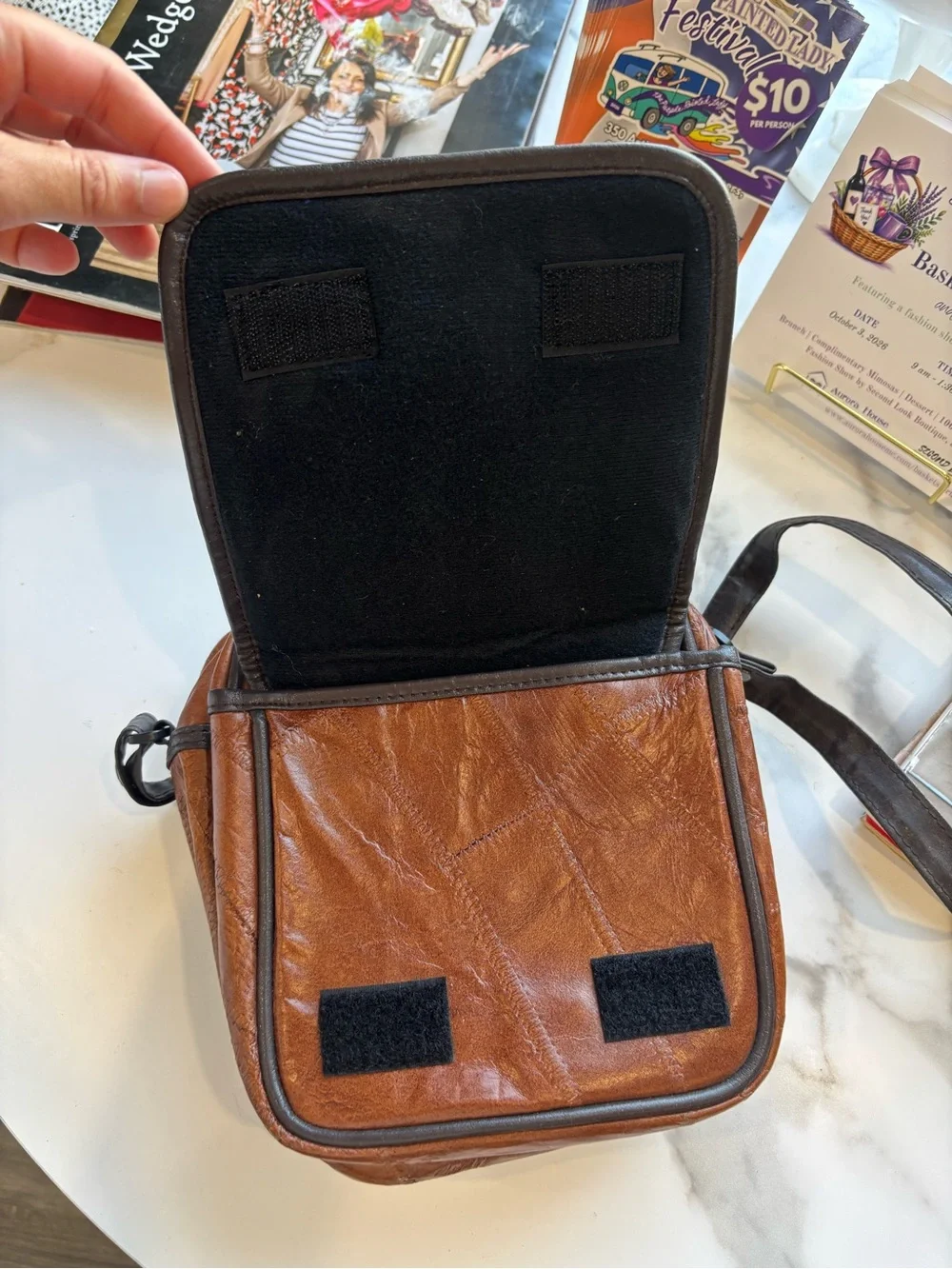 Vintage Brown Leather camera Messenger Bag with Adjustable Strap